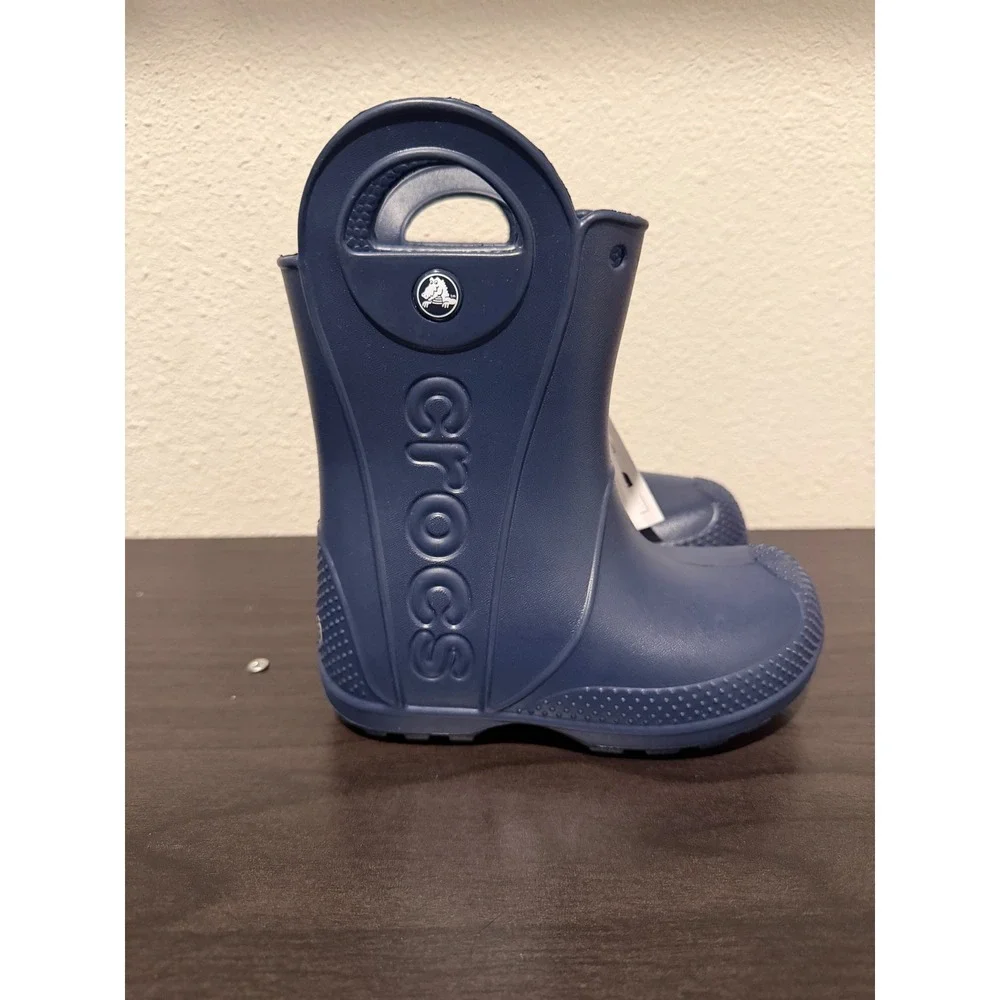 Crocs Kids Handle It Rain Boots Navy Blue Waterproof Pull On Shoes C10